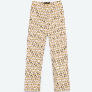 Zara Trafaluc Yellow Pink Floral Wide Leg Ankle Pants Size L trousers dress pant